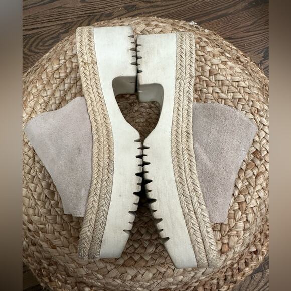Aquatalia Whitney Platform Slides Stone Suede Jute Rubber Size 9 - Picture 4 of 10